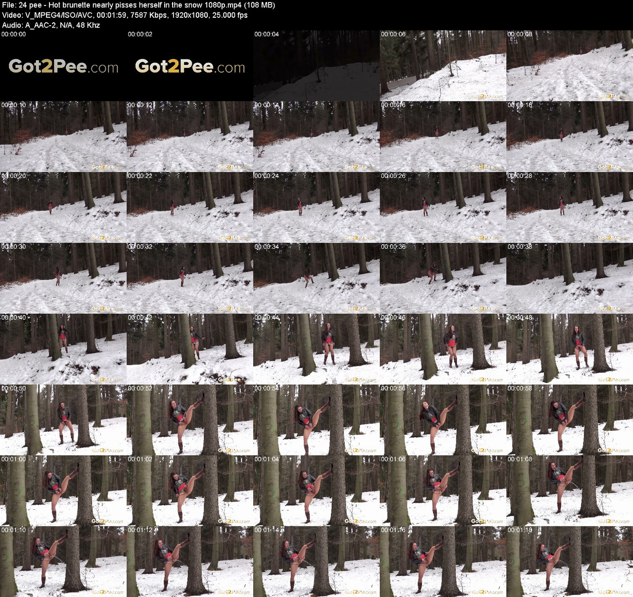 24 pee Hot brunette nearly pisses herself in the snow 1080p
