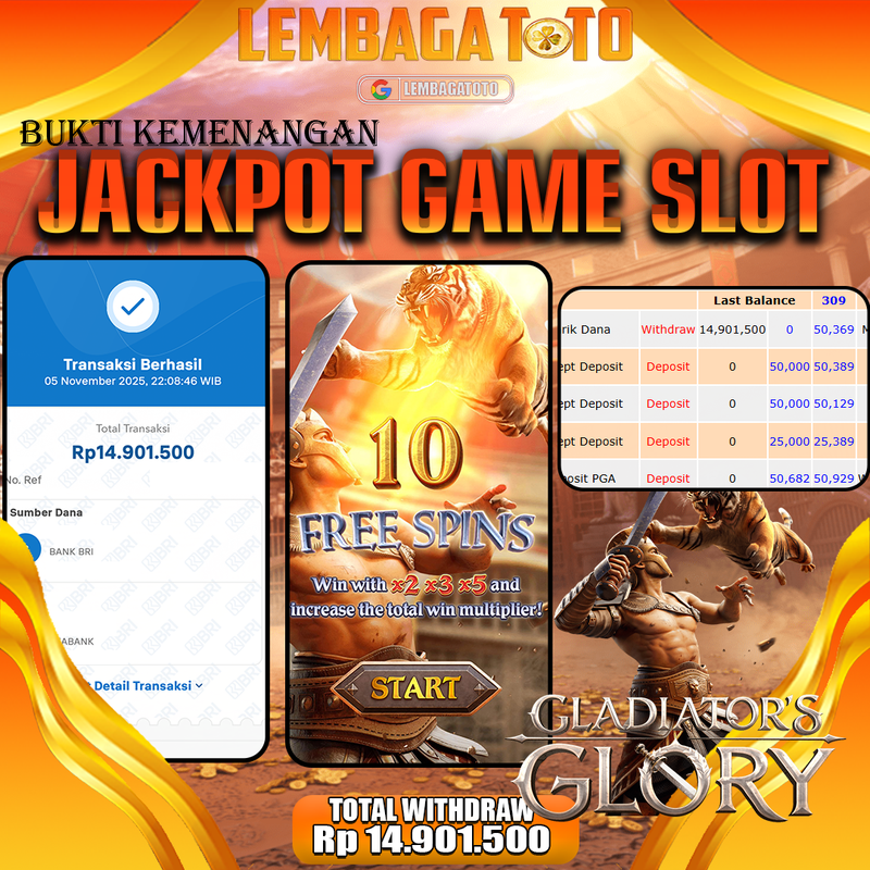 BUKTI JACKPOT 06 NOVEMBER LEMBAGATOTO GLADIATORS GLORY Rp.14.901.500,- LUNASQ