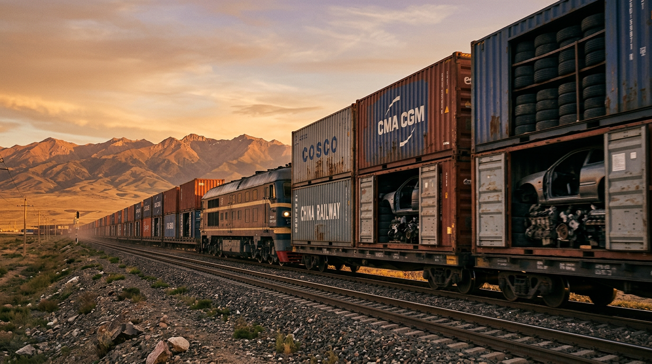 Поезд с контейнерами автозапчастей на маршруте из Китая
