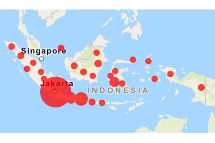 Peta sebaran kasus Covid-19 di Indonesia.