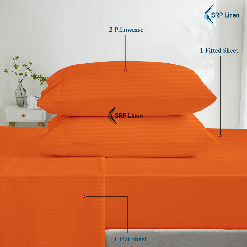 Picture of 600 Thread Count 4 Piece Quality Sheet Set 18 Inch Deep Pocket 100% Egyptian Cotton Color Orange Stripe Size Twin