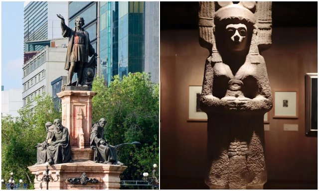 Cristóbal Colón y La Joven de Amajac Estatuas de Cristóbal Colón y figura de La Joven de Amajac