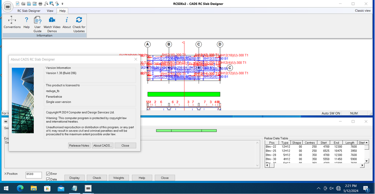 Working with CADS RC Slab Designer 1.38 full activated