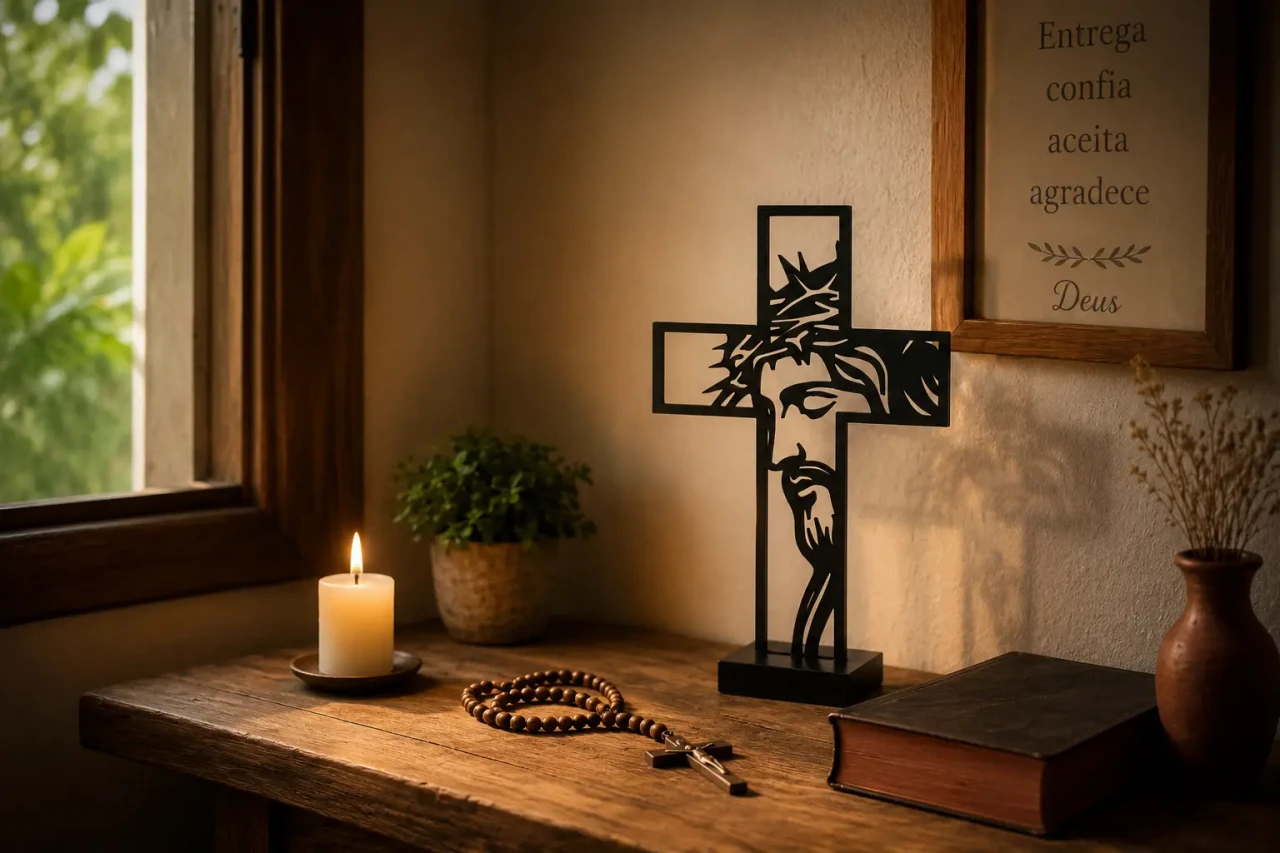 Cantinho de oração com a escultura Face de Jesus