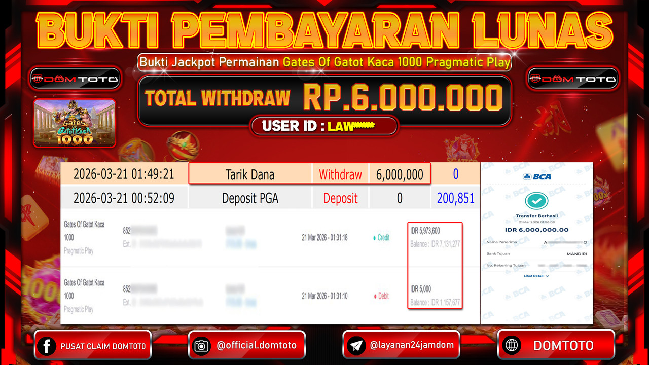 JACKPOT SLOT Gates Of Gatot Kaca 1000 Pragmatic Play 21 MARET 2026