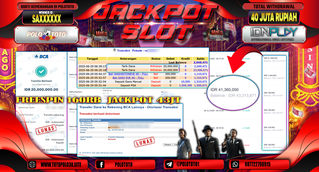 POLOTOTO JACKPOT SLOT MAFIA MAHYEM Rp.40.000.000,-