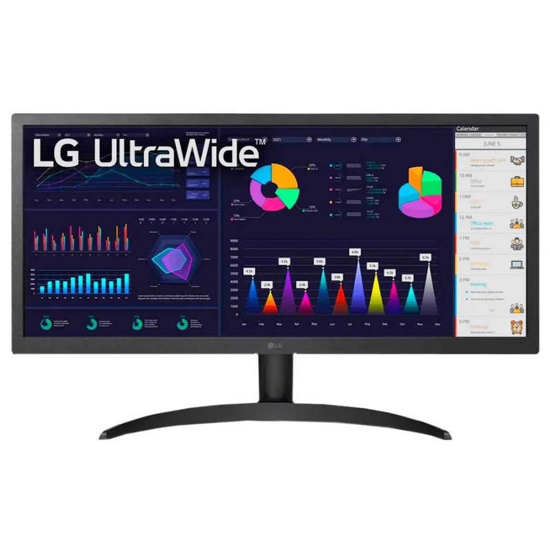 Monitor LG UltraWide exibindo um ambiente de trabalho multitarefa