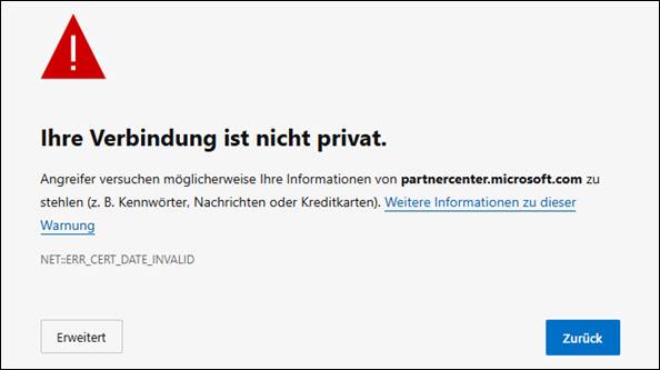Zertifikat beim Microsoft Partner Center abgelaufen