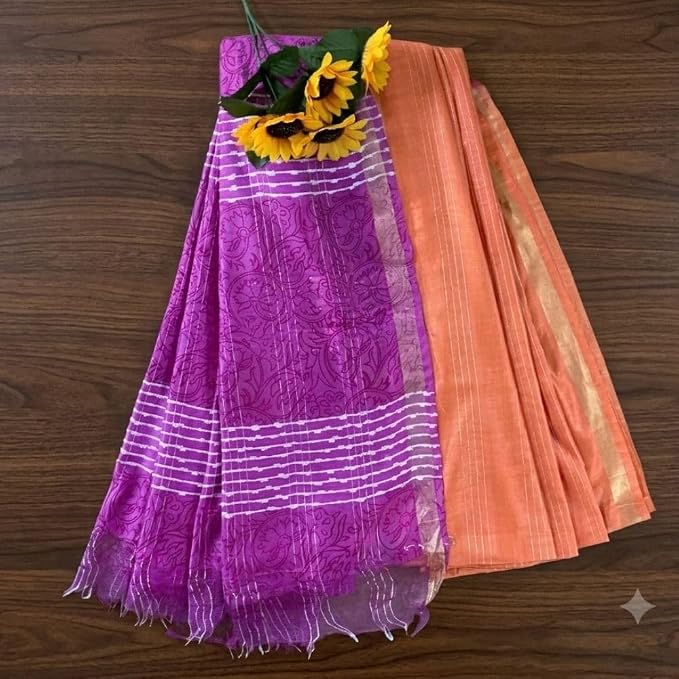 Women's Baswada Silk Dual Tone Saree with Unstitched Blouse Piece