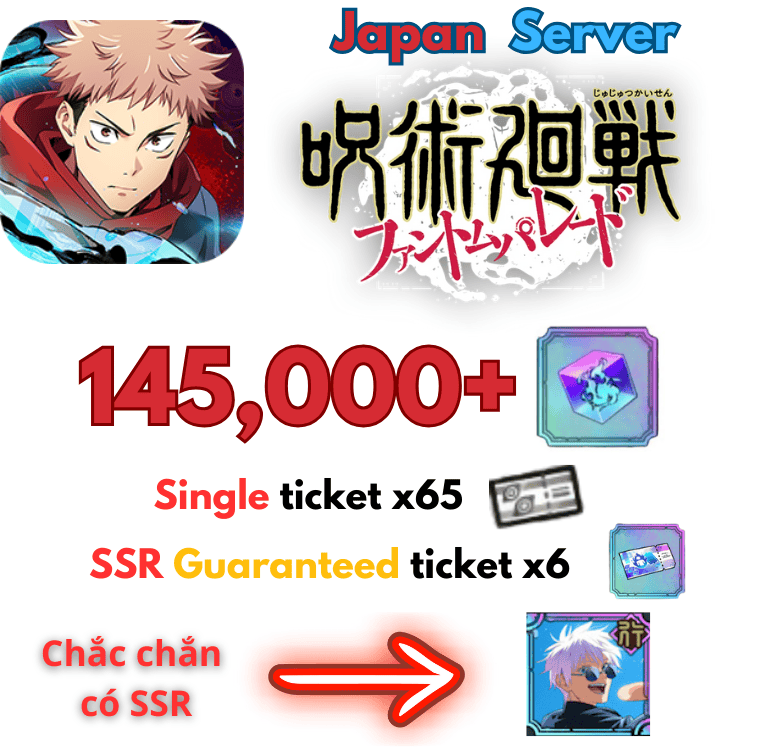 [Japan/JP] Jujutsu Kaisen Phantom Parade Gacha Reroll Sẵn Gojo Teen