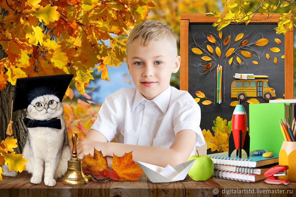 [DigitalArtStudio] Фотошаблон «Золотая осень. Кот ученый»