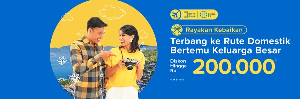 Diskon tiket pesawat hingga Rp 200 ribu dari tiket.com untuk semua rute domestik.