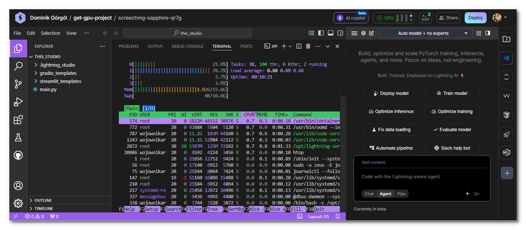 zrzut ekranu lightingai cloud vps komenda htop 19 12 2025