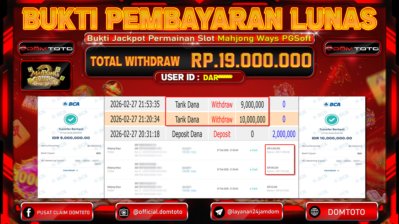 JACKPOT SLOT Mahjong Ways PGSoft 27 FEBRUARI 2026