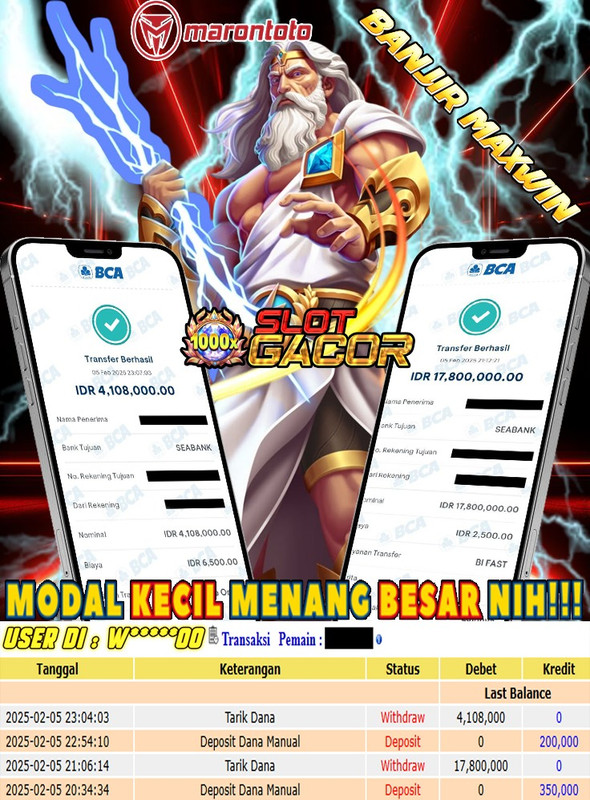 Bukti Kemenangan Member Marontoto Sebesar 17,800,000 + 4.108,000 JuTa