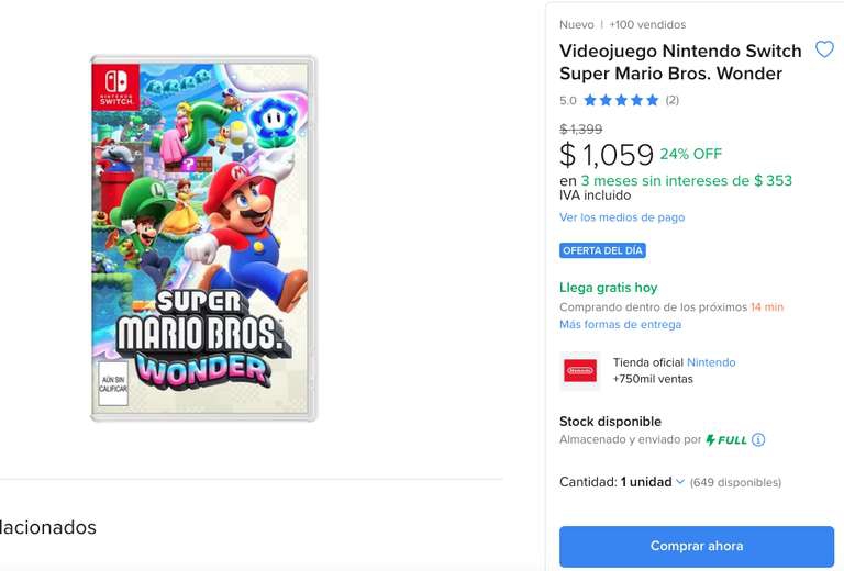 Mercado Libre: TIENDA OFICIAL NINTENDO SUPER MARIO BROS WONDER NINTENDO SWITCH 
