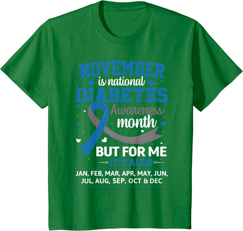 November Is Diabetes Awareness Month Ribbon Youth Unisex T-shirt - Picture 4 of 6