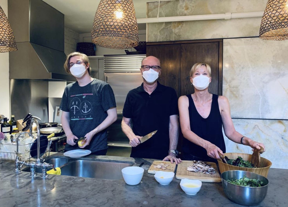 Paul Haggis cooking with his ex-wife Deborah Rennard and son