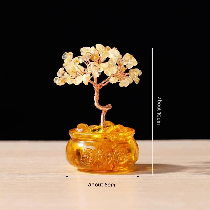 Natural Yellow Crystal Money Tree with Fortune Basin & Adjustable Wire Branches - Desktop Feng Shui Decor for Wealth and Prosperity
