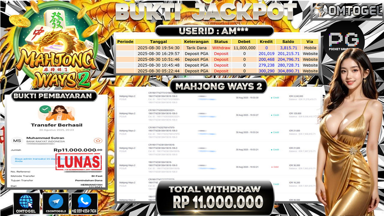 OMTOGEL JACKPOT PGSOFT MAHJONG WAYS 2 11 JUTA DI BAYAR LUNAS ,-