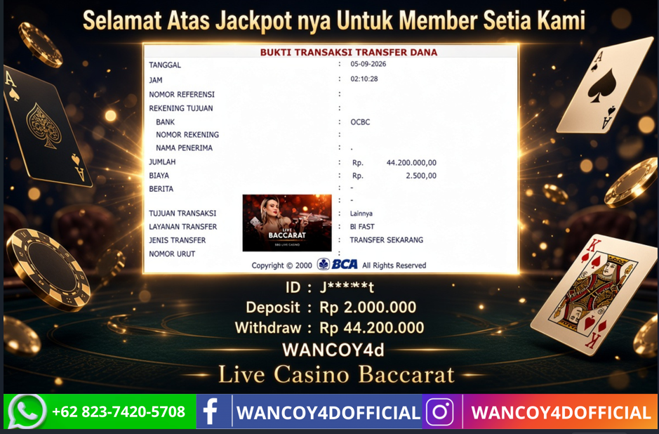 WANCOY4D Live Casino Baccarat SBO CASINO RP.44.200.000 -LUNAS