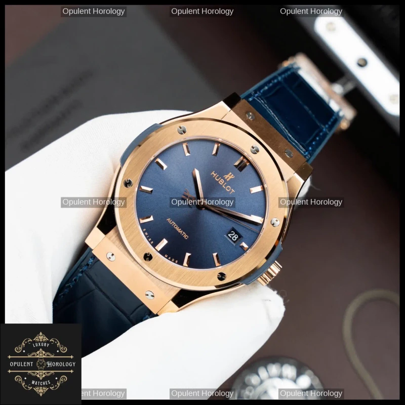 Hublot Classic Fusion King Gold Blue Dial Automatic SW300 42mm Crocodile Strap