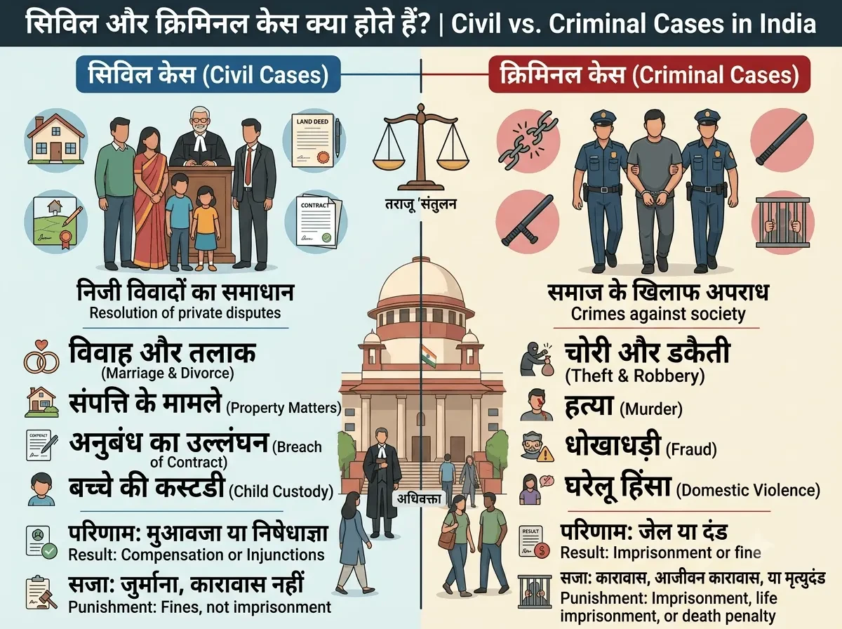 सिविल और क्रिमिनल केस क्या होते हैं? जानिए दोनों में अंतर