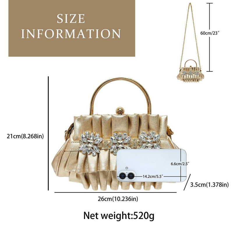 Crystal evening handbag measurements and dimensions