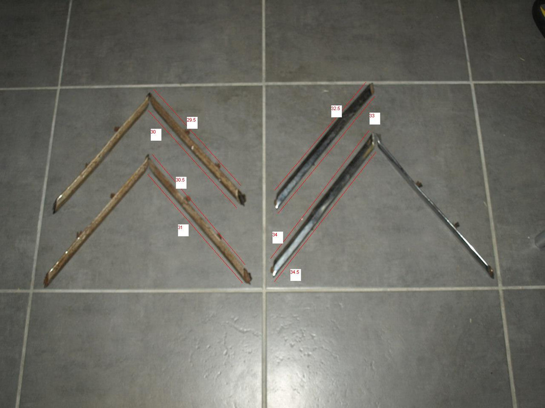 chevrons en acier chromé 1939 - recto (à gauche 11 Légère - à droite 11 Normale) - dimensions