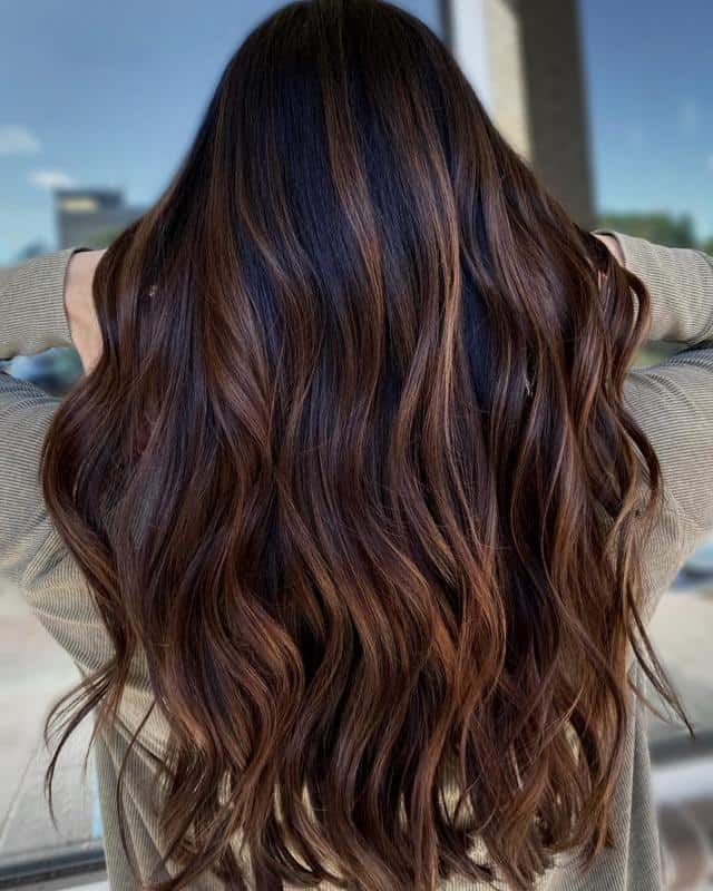Naturally Curly Long Dark Brown Hair With Caramel Highlight