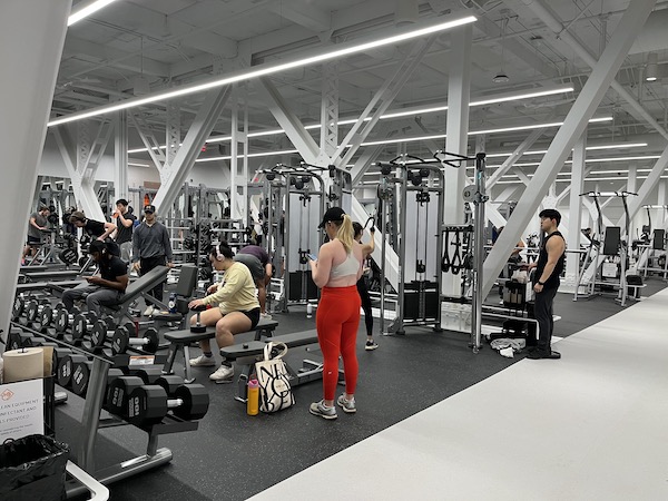 free weights and pull-down machines in the new fitness space