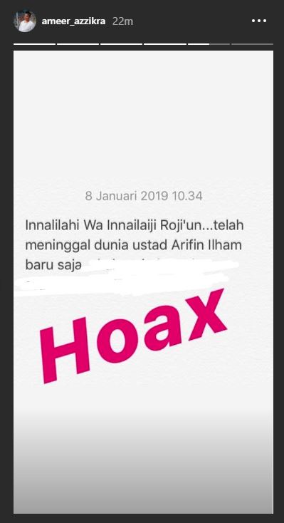 Putra Ustad Arifin Ilham tegaskan isu meninggalnya sang ayah yang beredar hanyalah hoax.