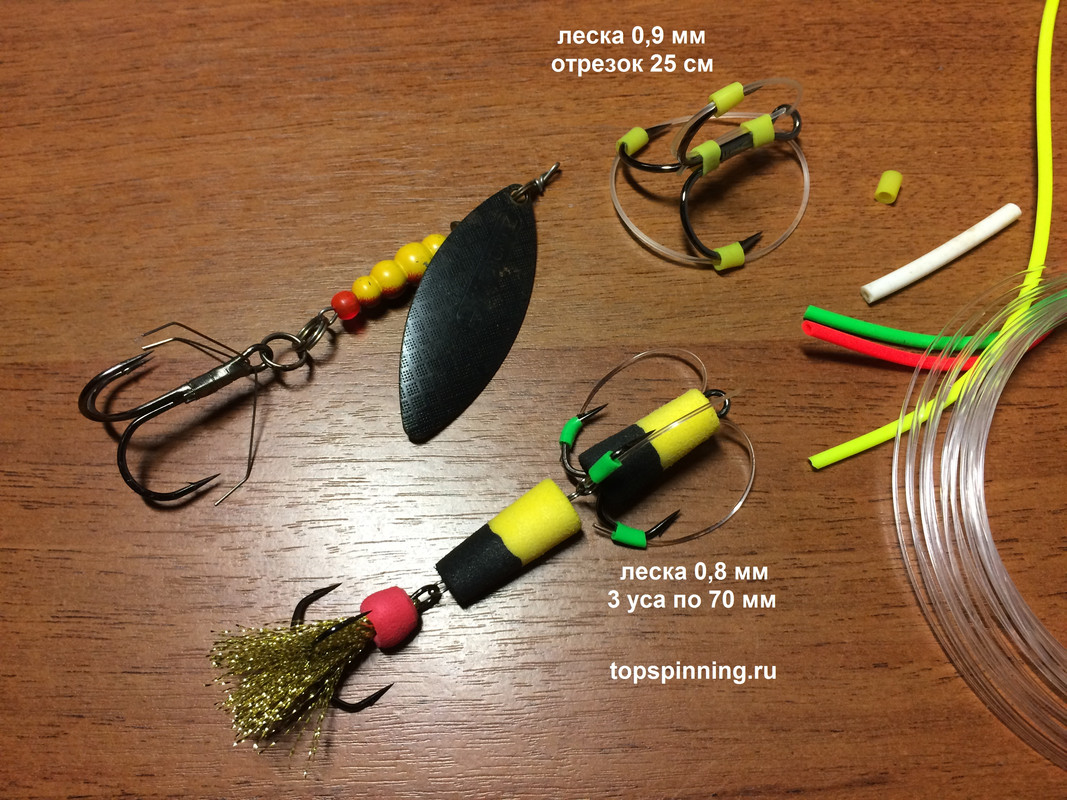 Тройник антизацеп из лески 0,8-0,9 мм блесна мандула джиг спиннинг мастер-класс Куляпин Андрей обуче