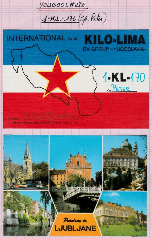 QSLs de quelques pays de l'Est (Russie, Balkan etc).   QSL-YOUGOSLAVIE-KL170-06-90