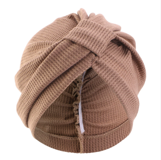 Khaki 3 Pack Women's Cotton Waffle Knit Turban Headwrap - Thickened Indian Style Beanie Cap - One Size Fits All for global Daily Wear