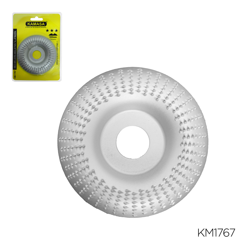 DISCO AMOLADORA ANGULAR PARA TALLA MADERA "KAMASA" 100MM TIPO CURVO Y COLOR PLATEADO