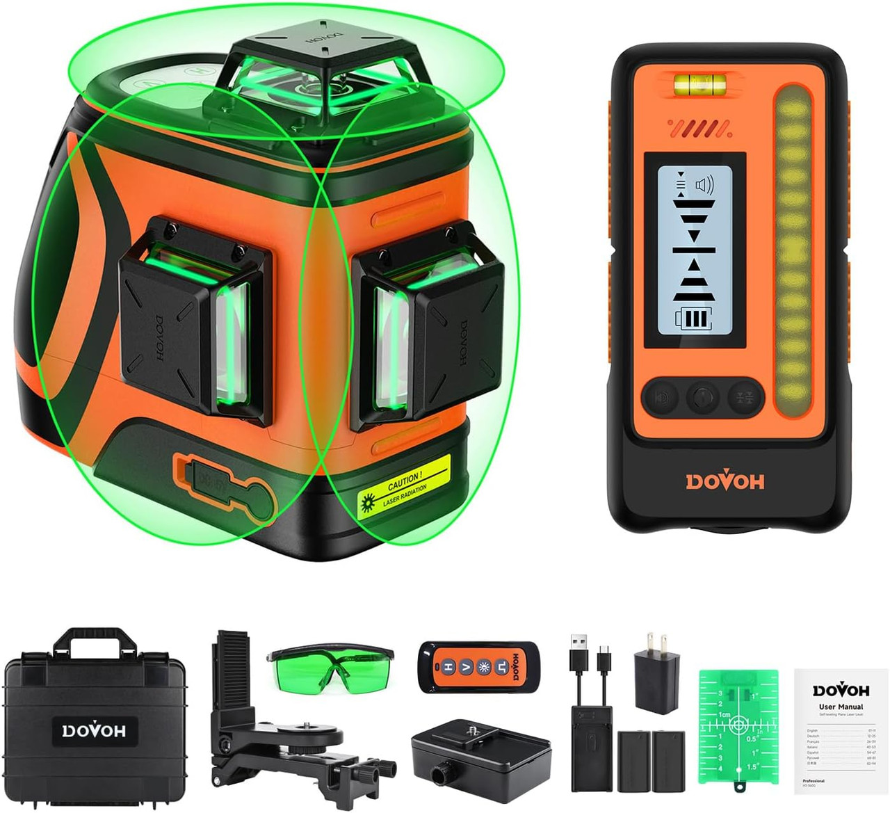 DOVOH H3-360G 360° Green Laser Level Kit — 400ft Outdoor Range with Receiver