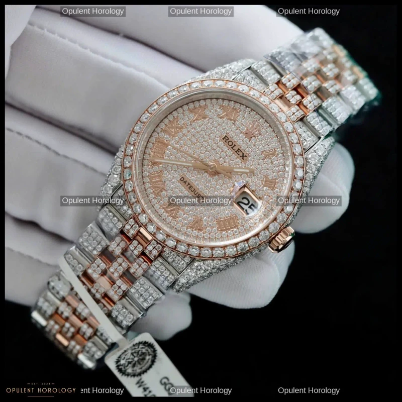 Rolex Datejust Custom Gold Plated Moissanite Diamond Setting 36mm - Super Clone