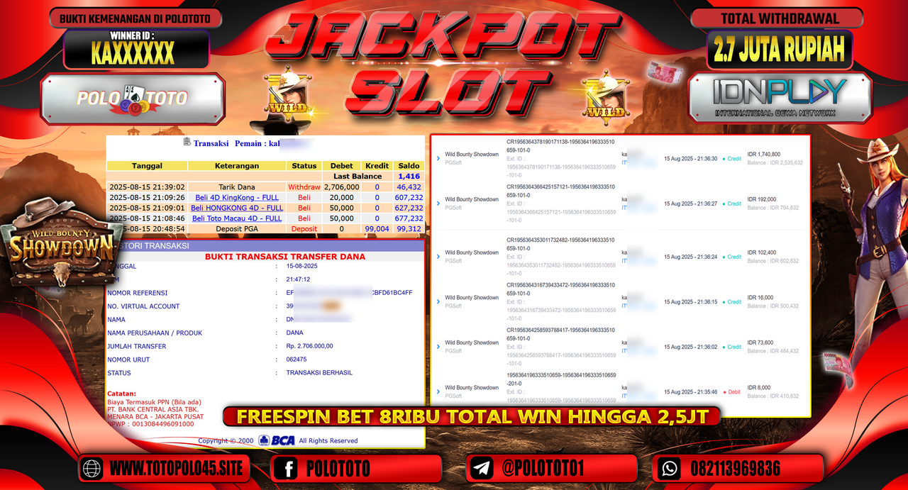 POLOTOTO JACKPOT SLOT WILD BOUNTY SHOWDOWN Rp.2.706.000,-