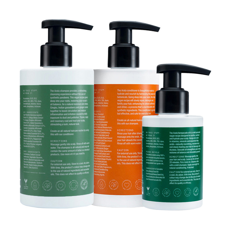 Arata Natural Daily Therapy Combo With Hydrating Shampoo, Hempocado Oil & Hair Conditioner
