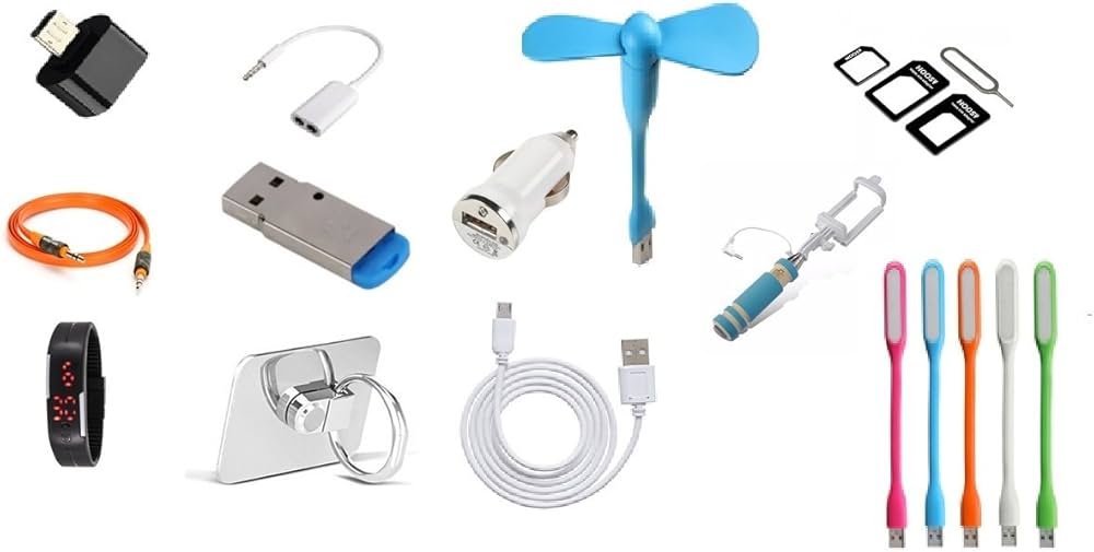 Phone with accessories — cables and cases