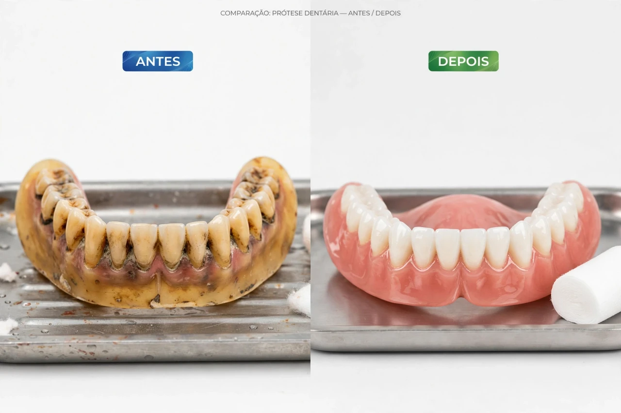Antes e depois de prótese dentária — caso 3