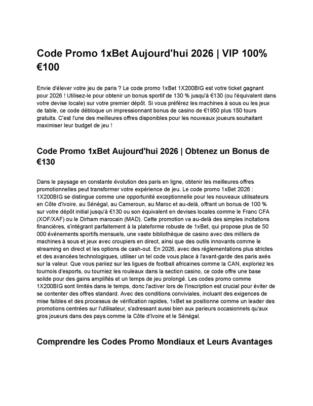Code Promo 1xBet Aujourd'hui 2026 _ Bonus €130 (1)
