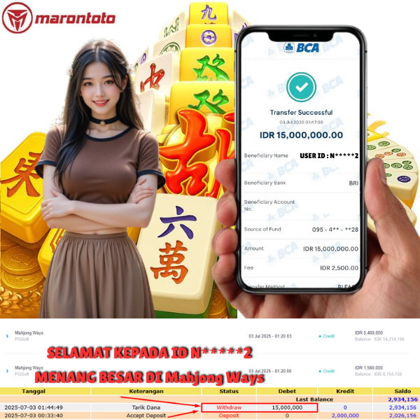 Bukti Kemenangan Member Marontoto Sebesar 15,000,000 JuTa