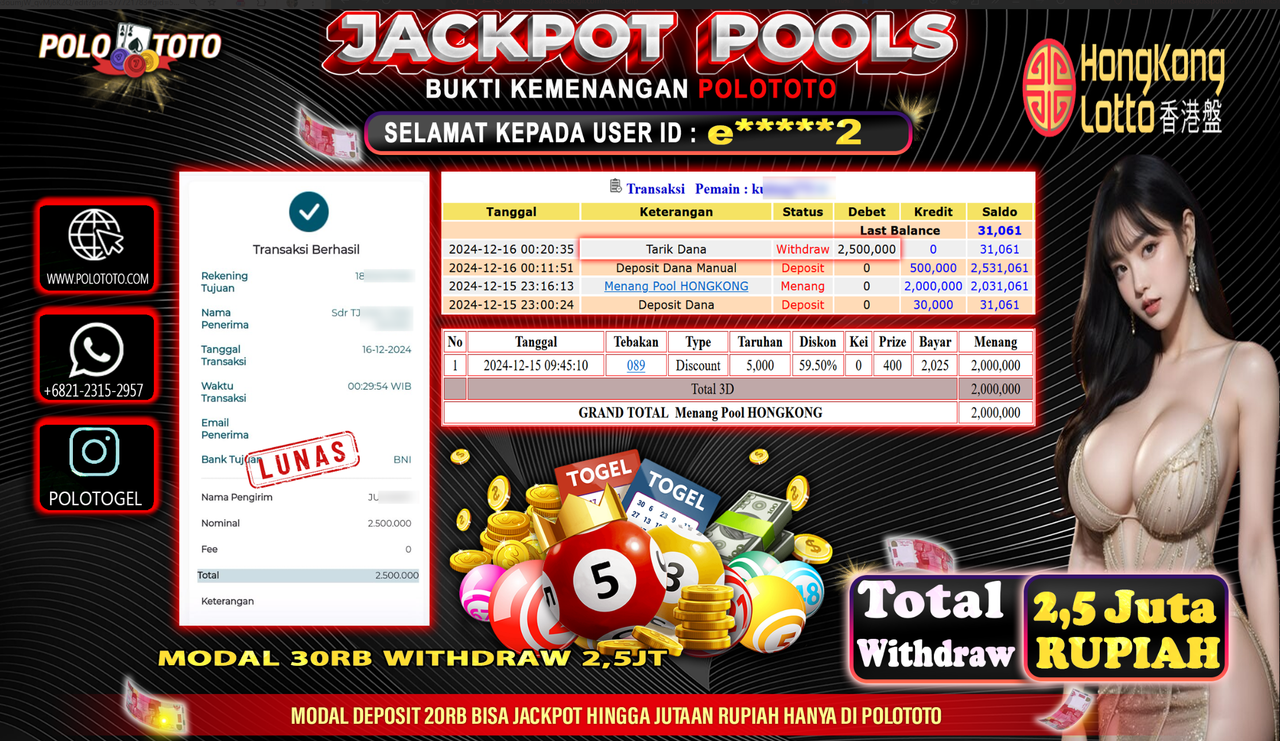 POLOTOTO JACKPOT TOGEL PASARAN HONGKONG Rp.2,500.000,-