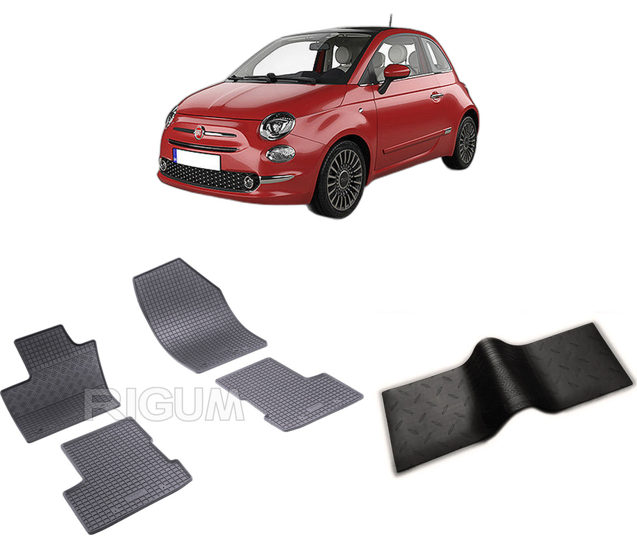Set covorase auto FIAT 500 X din 01.2015-PREZENT, cu covoras tunel median, CAROSERIE SUV, Presuri cauciuc 100%, compatibil cu autoturismul FIAT 500 X, Rigum