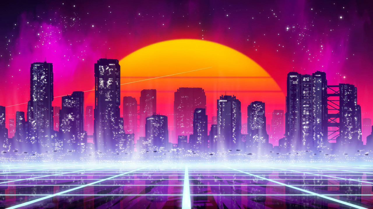 futuristic city building retrowave vaporwave sci fi