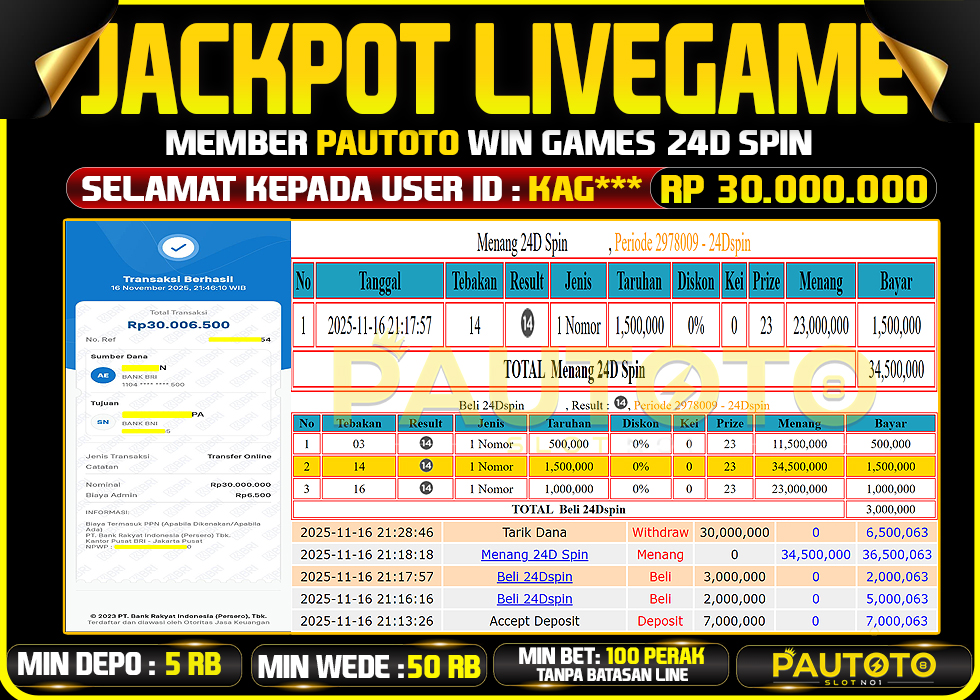 BUKTI JACKPOT LUNAS PAUTOTO