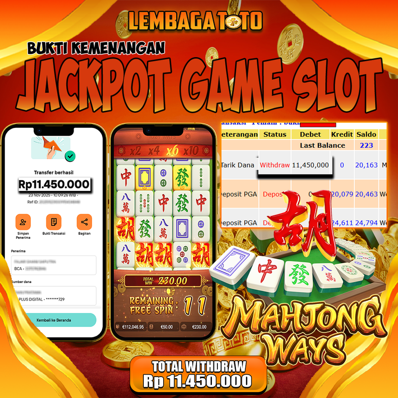 BUKTI JACKPOT 24 NOVEMBER LEMBAGATOTO MAHJONG WAYS  Rp.11.450.000,- LUNAS