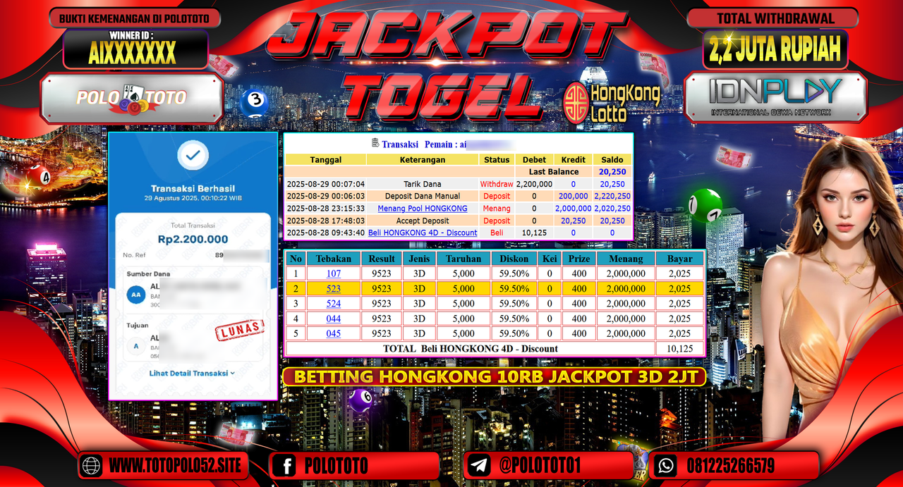 POLOTOTO JACKPOT TOGEL HONGKONG LOTTO Rp.2.200.000,-